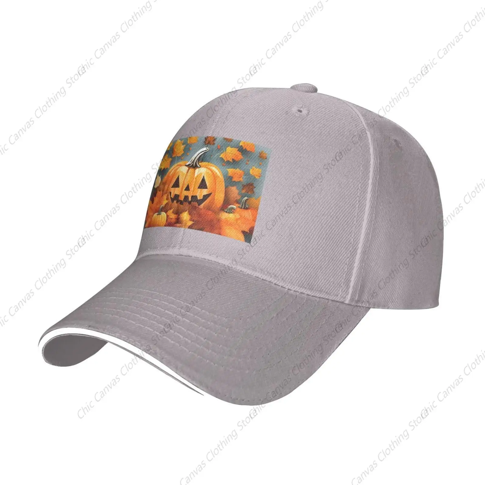 

Autumn Leaves Thanksgiving Day Pumpkin Print Sandwich Cap Unisex Baseball Cap Versatile Sun Protection Hat Adjustable Sports Cap