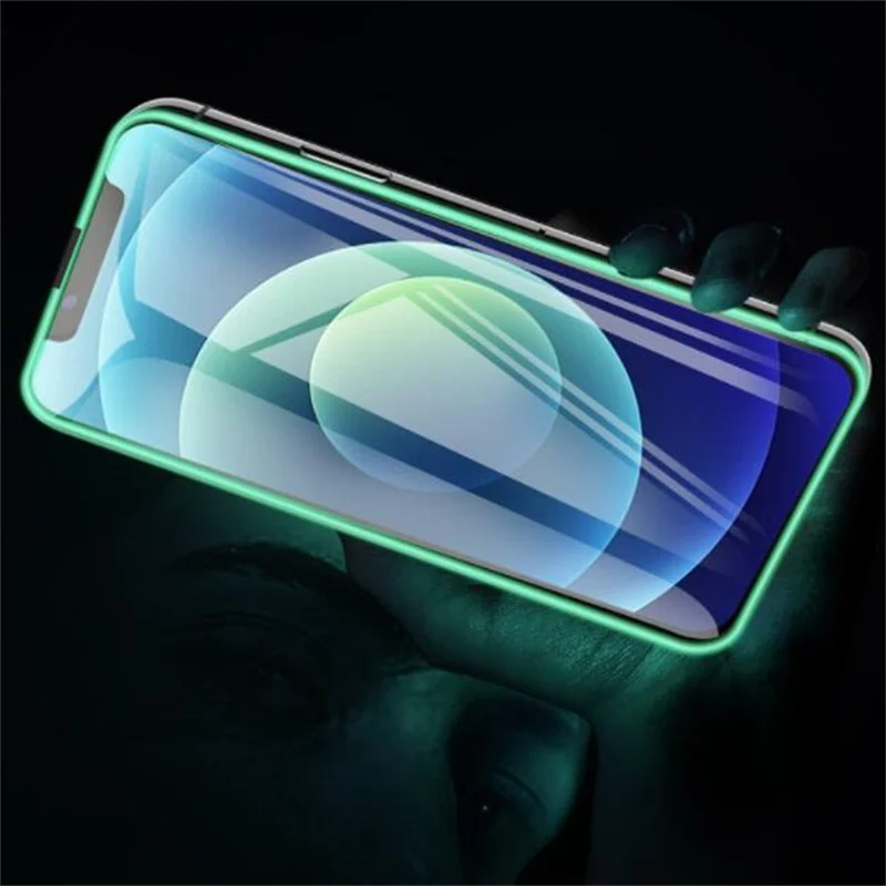 100Pcs Luminous Tempered Glass For iPhone 13 12 14 Mini Pro Max Screen Protector Glowing Protective Glass For iPhone 7 8 X Plus