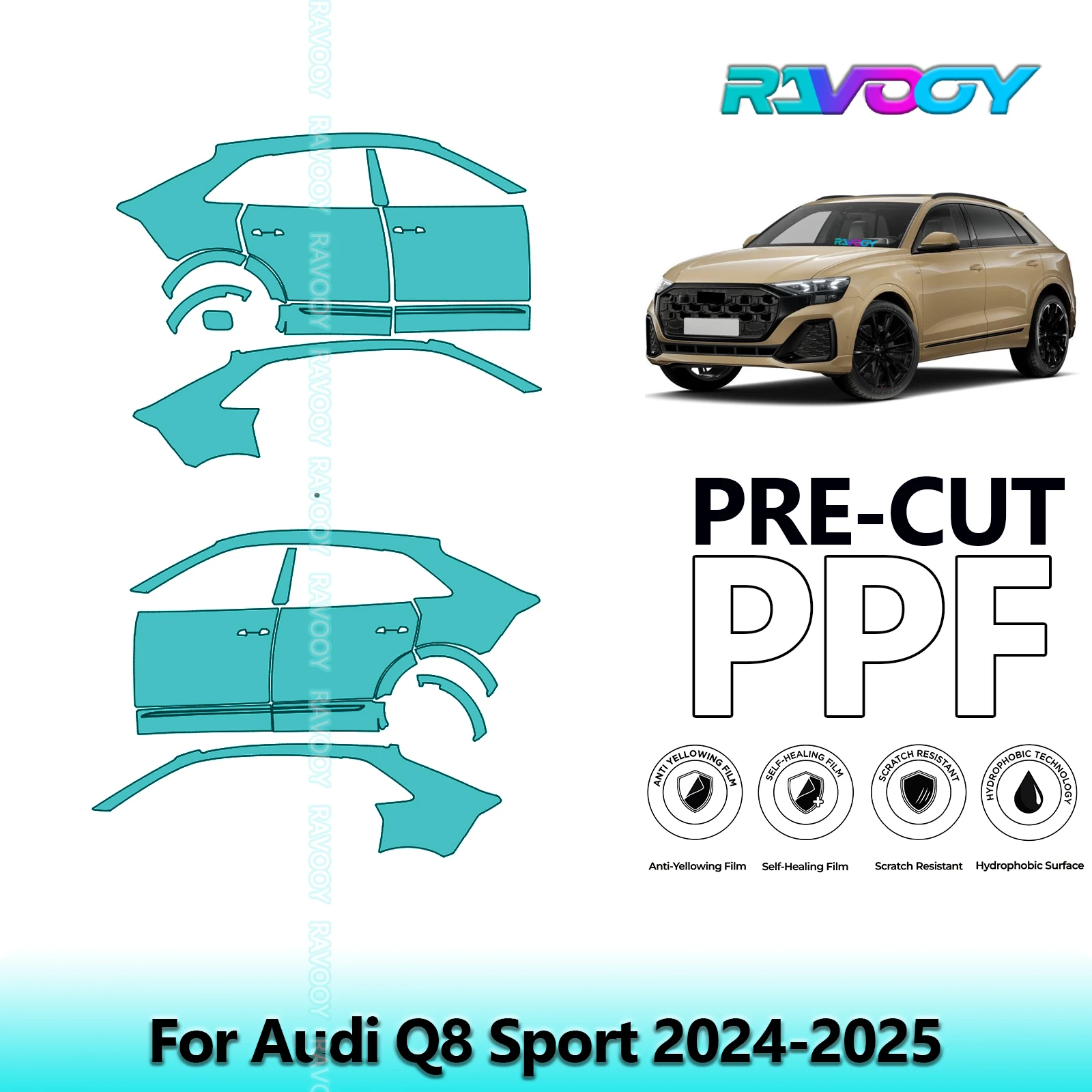 لأودي Q8 سبورت 2024-2025 8.5mil واضح ماتي قبل قطع باب PPF ومجموعة عمود A/B مجموعة طبقة حماية الطلاء من البولي يوريثان #1