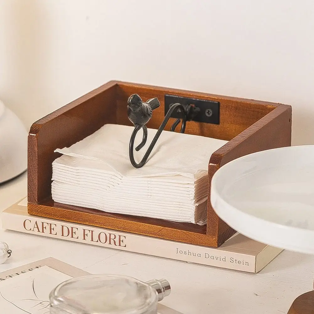 

Versatile Wooden Tissue Box Large Capacity Bird-themed Desktop Napkin Box Vintage Paper Towel Box Hotel