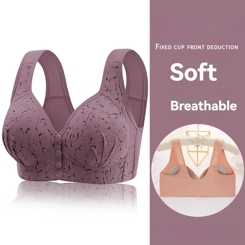 Fashion Women Floral Pattern Non-Steel Support Underwear Breathable Comfortable Front Button Convenient Bra Traceless Stretchy