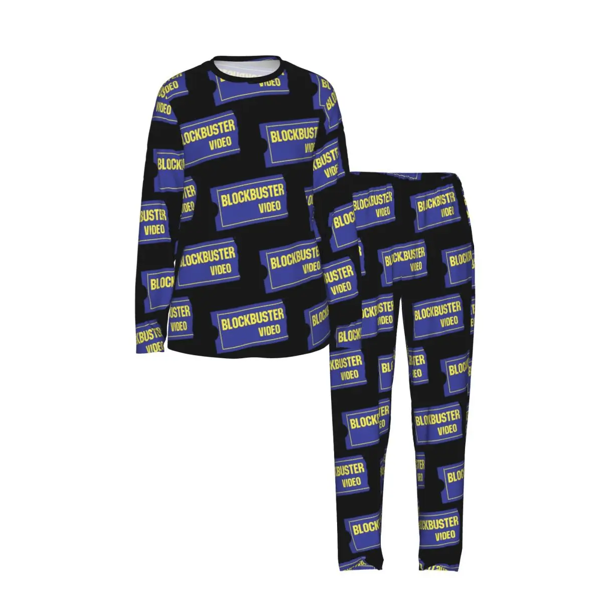 Blockbuster Video Round Neck Long Sleeve Nightgowns for Sleeping Sleepshirts Women Loose Pajama Set Long Pants