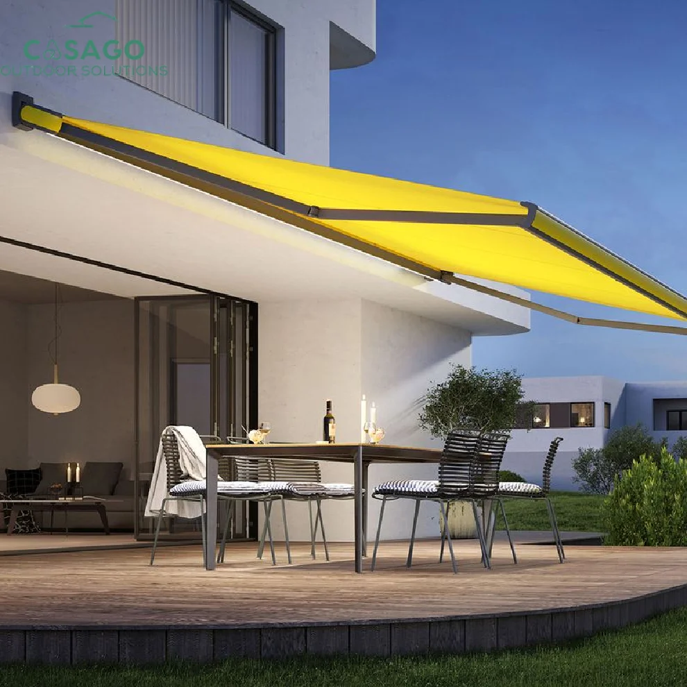 Weatherproof Retractable Aluminum Full Cassette Awning Motorized Outdoor Patio Window Door Sun Shade Canopy with Fabric