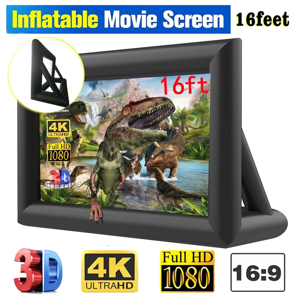 

8ft 10ft 16ft Inflatable Outdoor Projector Movies Screen with 12V Quiet Safety Fan and Portable for Theme Party Celerbration