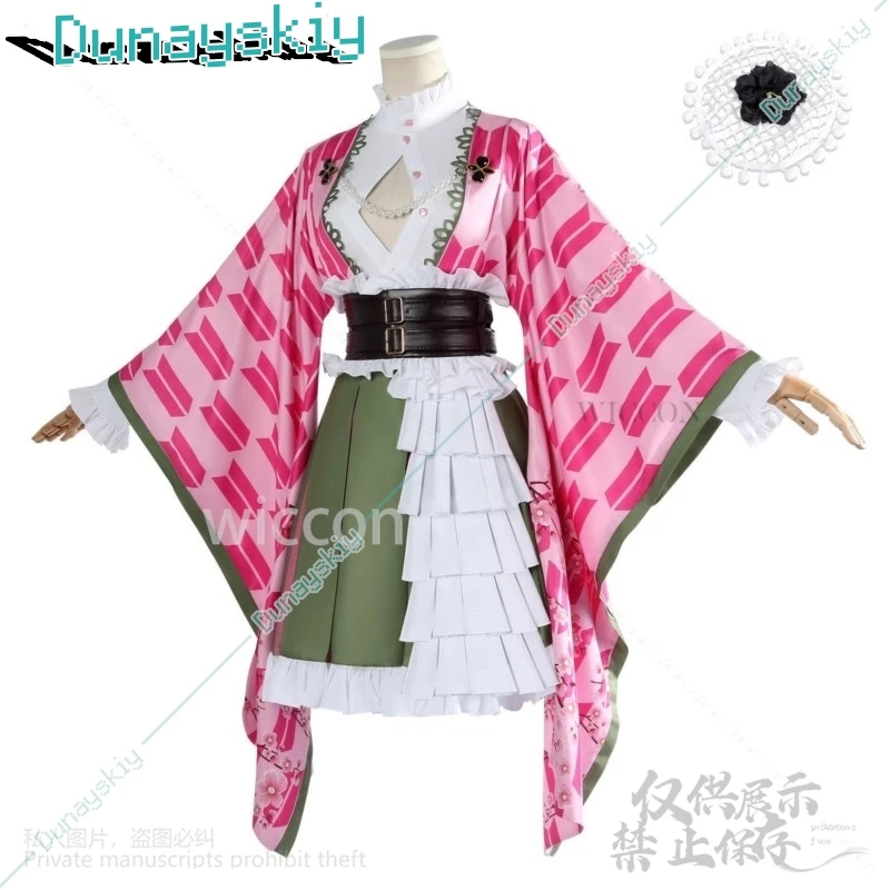 Kanroji Mitsuri Anime Demon Killer Cosplay Costume For Women Girls Adult Halloween Christmas Kimono Lolita Dress Wigs Customized