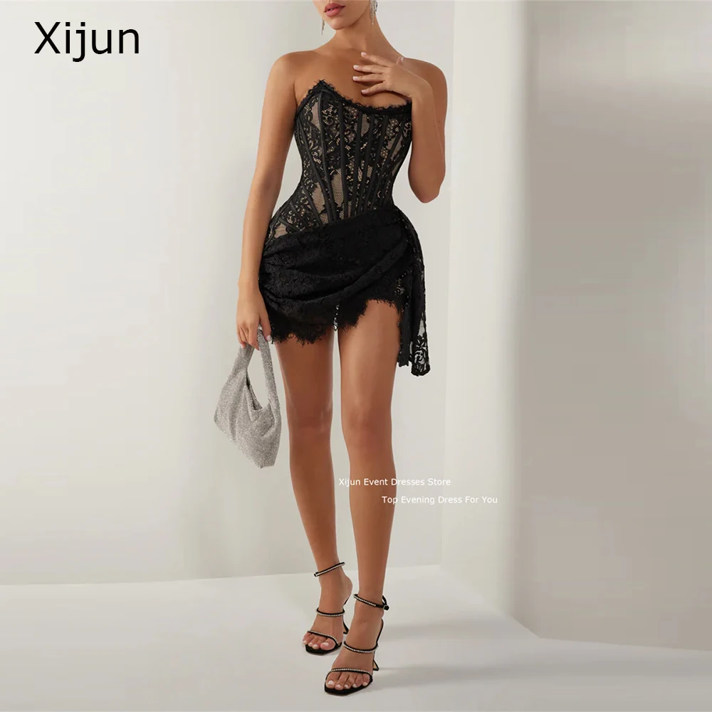 Xijun Lace Sexy Evening Dress Strapless Birthday Party Dresses Mini Prom Dress For Black Girls Prom Gowns 2023 Formal Occasion