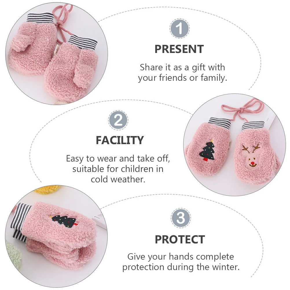 

1Pair Baby Hanging Neck Winter Gloves Cartoon Kids Full Finger Knitted Mittens Warm Windproof Lovely Toddlers Gloves