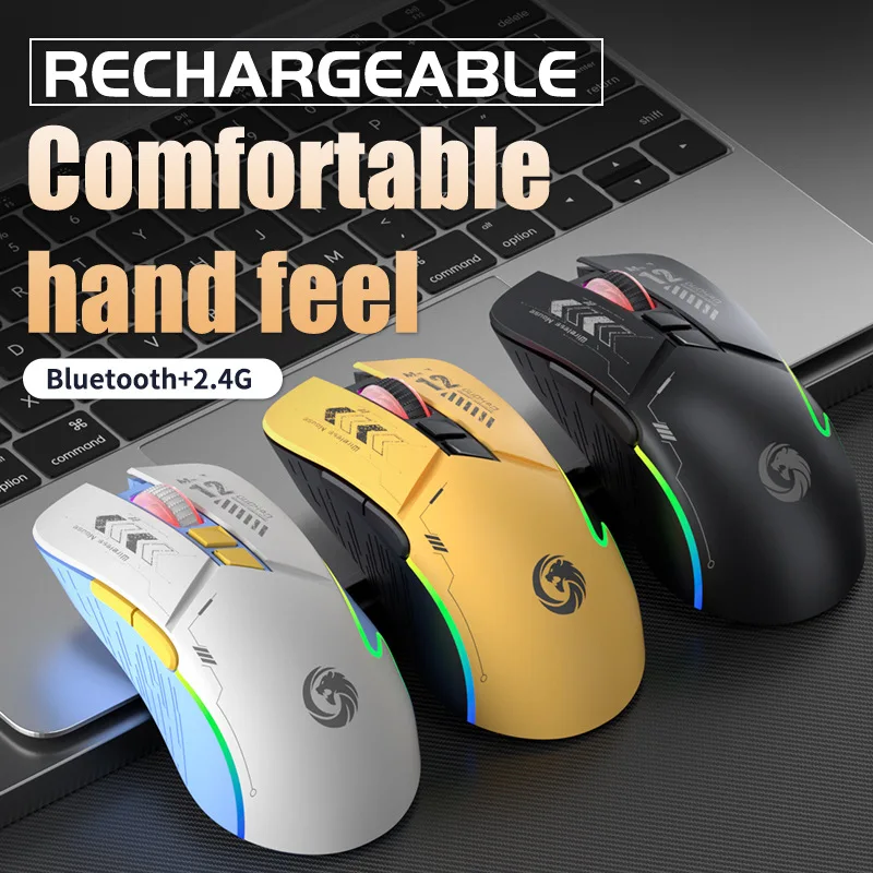 ماوس لاسلكي قابل لإعادة الشحن 2.4G وبلوتوث وضع مزدوج RGB ضوء التنفس 1600 ديسيبل متوحد الخواص بيئة العمل كتم ماوس الألعاب لأجهزة الكمبيوتر المحمول #2