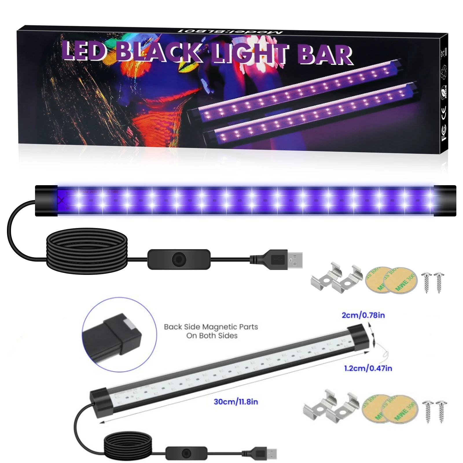 

2-Pack UV Black Light Lamp Bar 365-395nm 10W Effect UV Tube with USB ON OFF Switch Ultraviolet LED Stage Blacklight