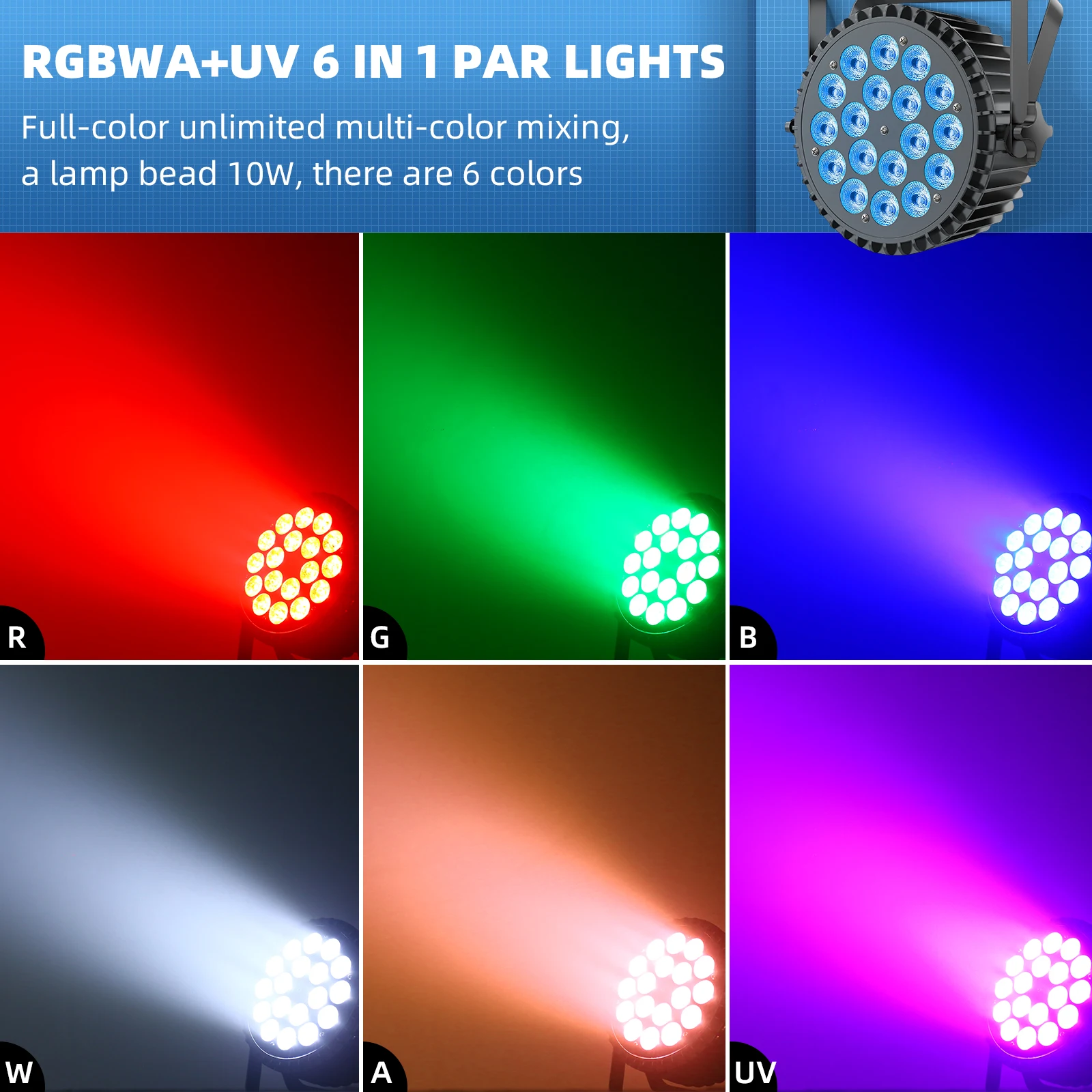 4PCS/SET RGBWA UV Par Lights LED Projection Light DMX512 DJ Party Lights for Stage Holiday Christmas Bar Club Wedding Birthday