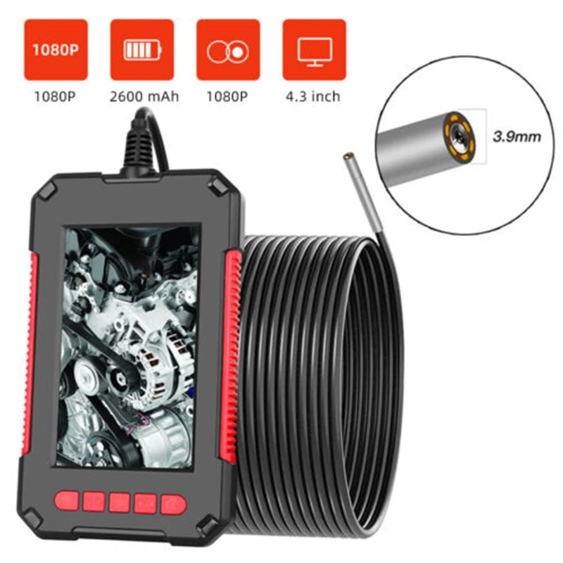 

3.9mm 2/5/10 Meters Industrial Endoscope 1080P HD 4.3''Screen Borescope Inspection Snake Camera For Car