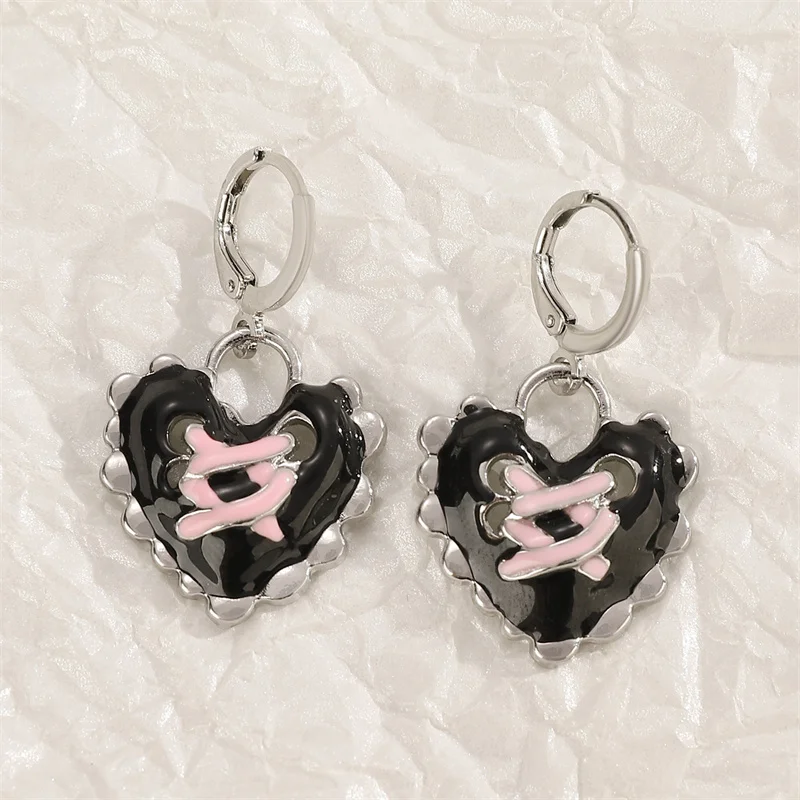 Goth Vintage Cute Bowknot Pink Strawberry Heart Star Pendant Earrings Egirl Gothic 2000s Y2K EMO Rave Jewelry Scene Accessories image 6