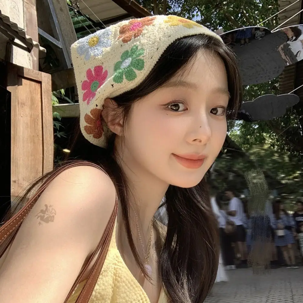 Vintage Hair Band Knitted Headband Floral Flower Triangle Turban Bohemian Ethnic Style Crochet Bandana Travel