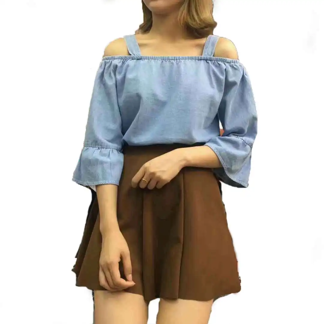 

Women's Summer Casual Denim Word Ne Susps Ruffle Loose Knitted Sweater Color Pure Sle Other Brand New Arrival