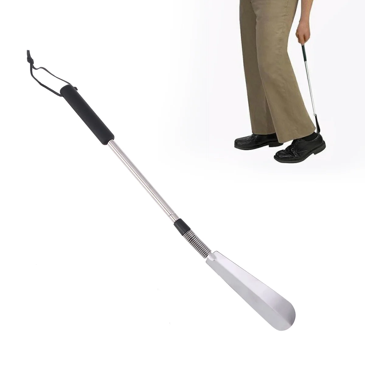 

Retractable Shoe Horn Stainless Steel Long Handle Shoehorn Tool Lightweight Durable Hanging Strap for Home Office