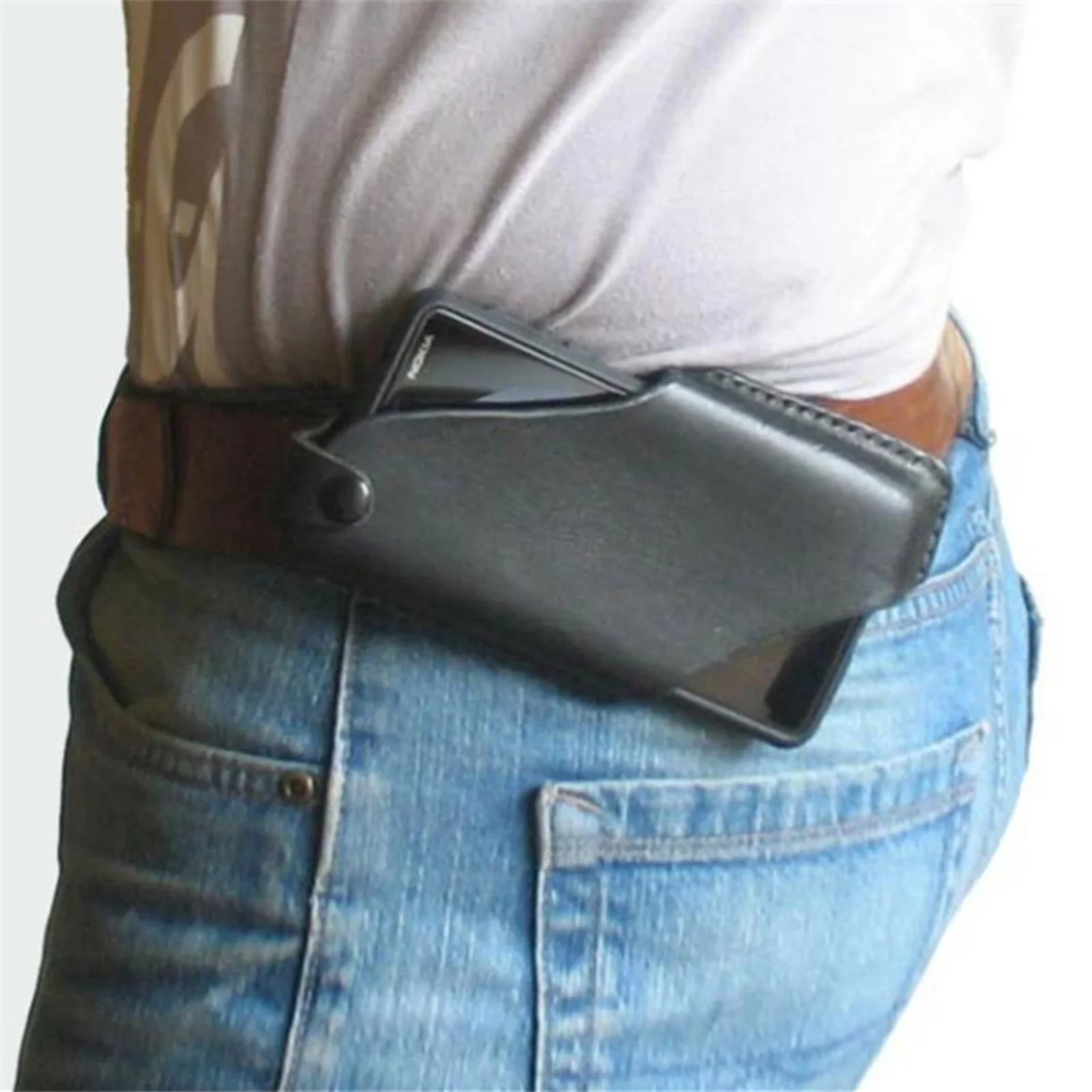 

Durable Phone Belt Holder Pouch Universal Black Phone Holster with Belt Loops for Men Carrying Pouch