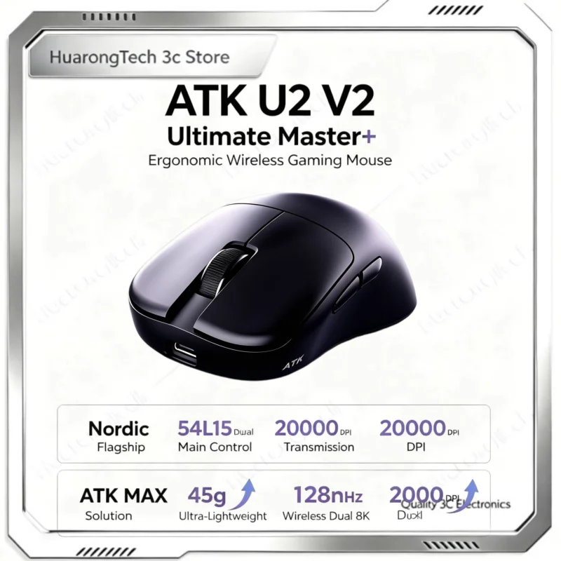 Now ATK U2V2 Ultimate Master+ Wireless Gaming Mouse 45g Ultra-Light PAW3950 Sensor Dual 8K Polling Rate Esports Mouse for PC