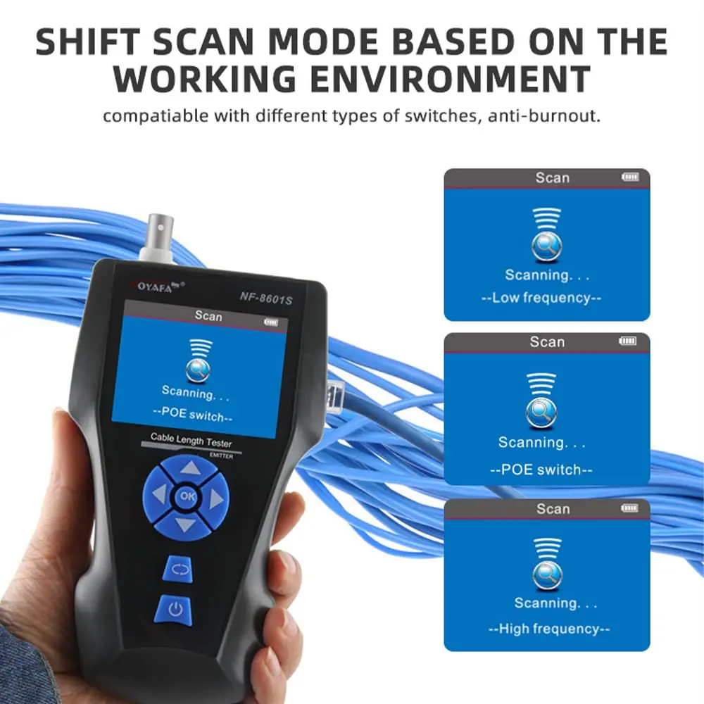 Imagem -04 - Noyafa-multifuncional Rede Cabo Tester Rj45 Cat6 Rede Cabo Tracker Poe Ping Porto Display Lcd Medir o Comprimento Wiremap Nf8601s
