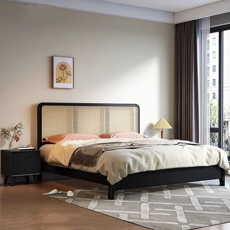 

Rattan Headboard Beds Minimalist Multifonction Drawers Queen Bed Frames Organizer Aesthetic Drawers Storage Home Furniture
