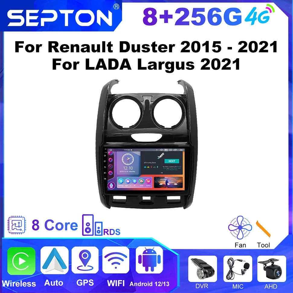 SEPTON Car Radio for Renault Duster 2015 - 2021 for LADA Largus 2021 Wireless Carplay Android Auto 4G DSP Automotive Multimedia