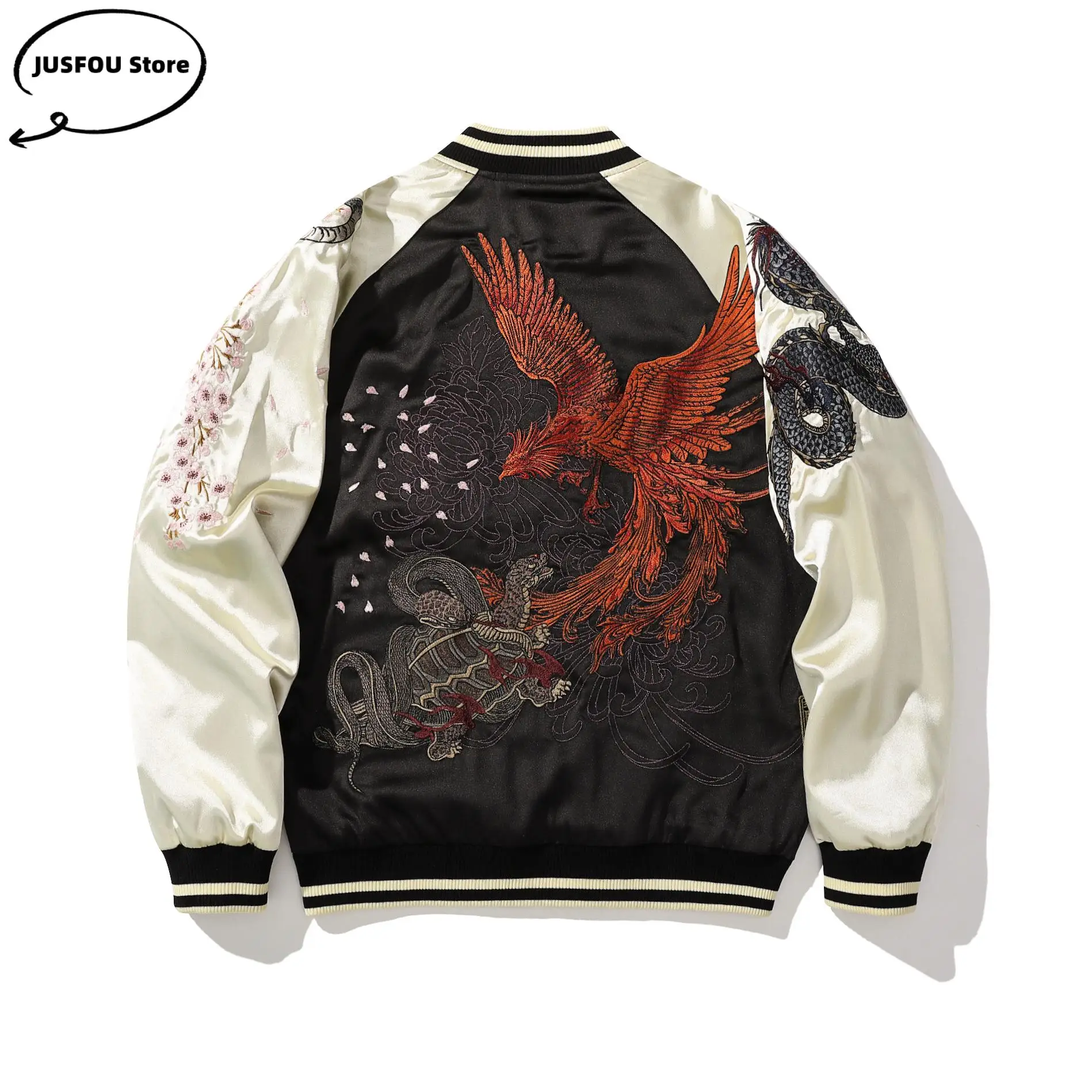 High Quality Chinese Style Dragon and Phoenix Embroidered Jacket Japanese Men Women Baseball Streetwear Harajuku Clothing Autumn