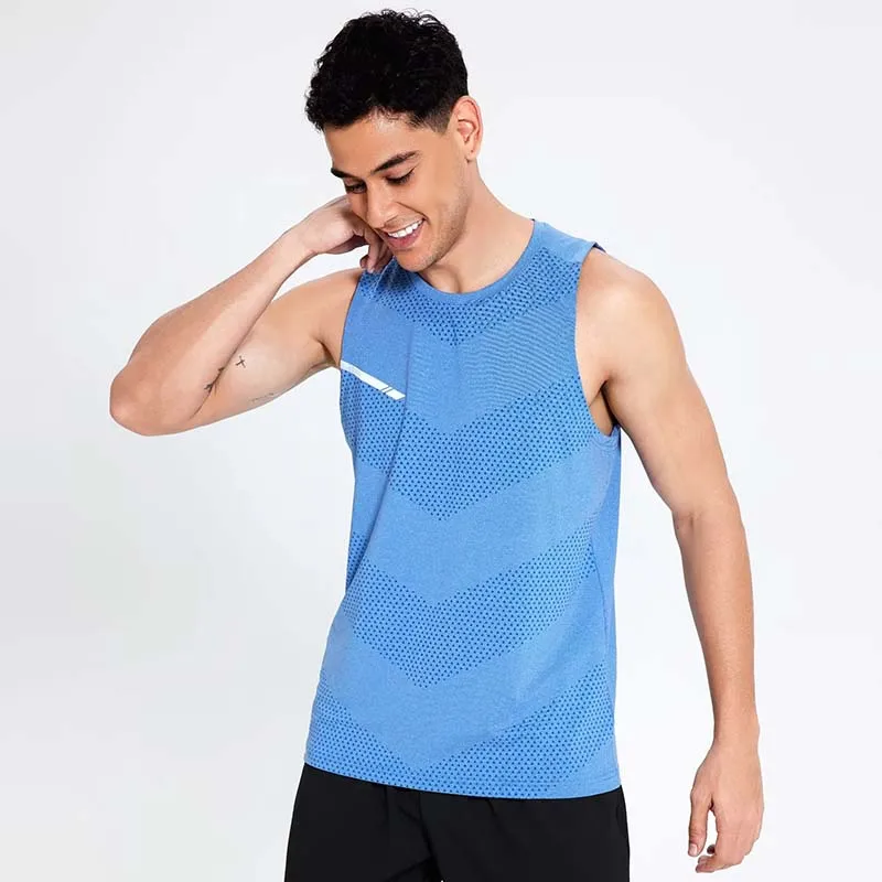 Men's Breathable Mesh Running Tank Top Quick Dry Sleeveless Sports Vest Reflective Stripe Lightweight Gym Workout Athletic Singl