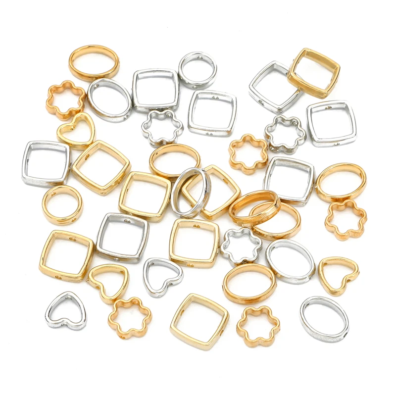 50pcs Two Hole CCB Love Heart Flower Circle Frame Beads Spacer Connectors for DIY Jewelry Making Necklace Bracelet Accessories