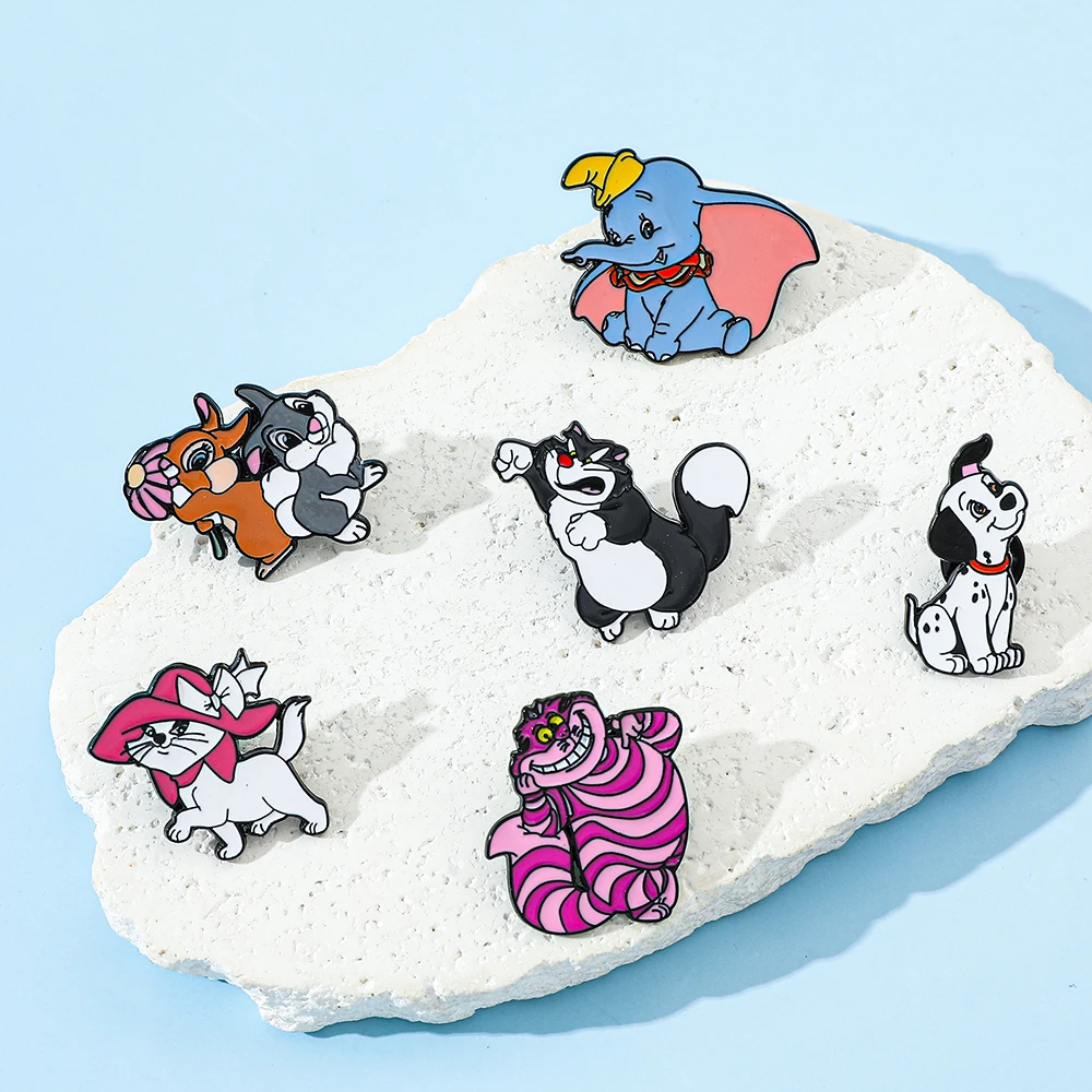 6 Pcs Anime Cartoon Brooch Creative Elephant Cat Rabbit Enamel Pin Metal Badge Jewelry Clothing Backpack Accessories Gift