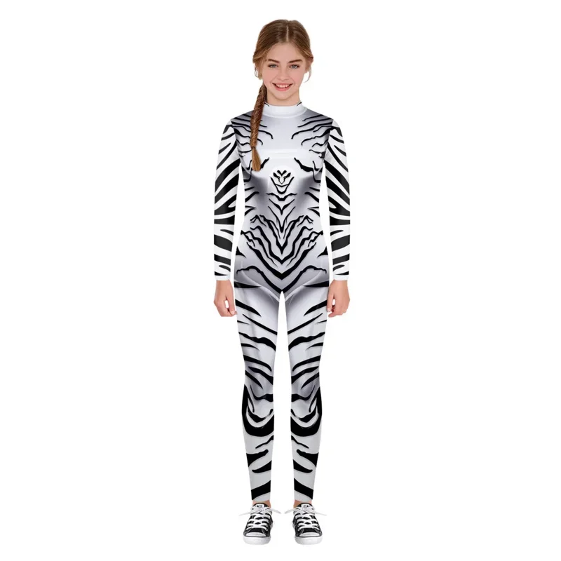 Boys Girls 3D Digital Animal Zebra Stripe Printing Bodysuit Children Punk Robot Jumpsuit Kids Halloween Cosplay Costumes CMM501