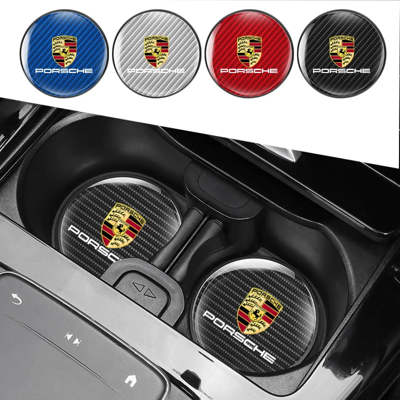 2PCS Car Coaster Water Cup Slots Anti-slip Mats Accessories For Porsche Cayenne Panamera Macan 911 718 Taycan Boxster Cayman 918