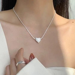 New 925 Sterling Silver Love Heart Necklace Simple Heart shaped Pendant Women's Gift Boutique Jewelry