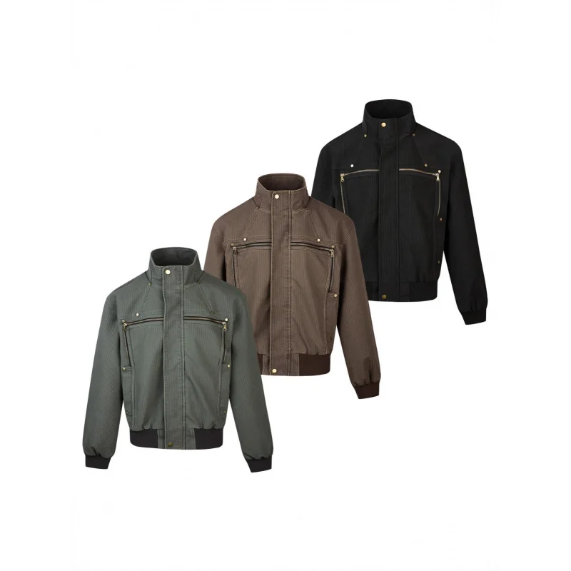 

EME Retro Workwear Harrington Jacket Autumn Winter Commuter Casual Small High Collar Loose Short Wide Coat Unisex