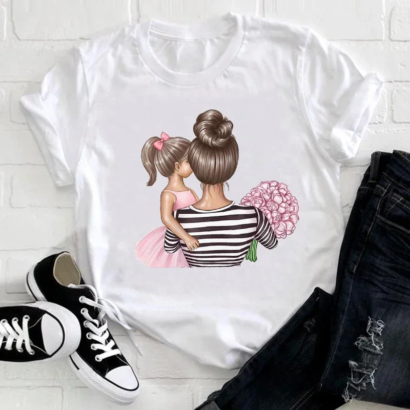 2024 Nice Ladies Graphic T-shirt Women Cartoon 90s Style Striped Boy Son Girl Daughter Mom Mama Mother Pretty Print Tee Top Tshi