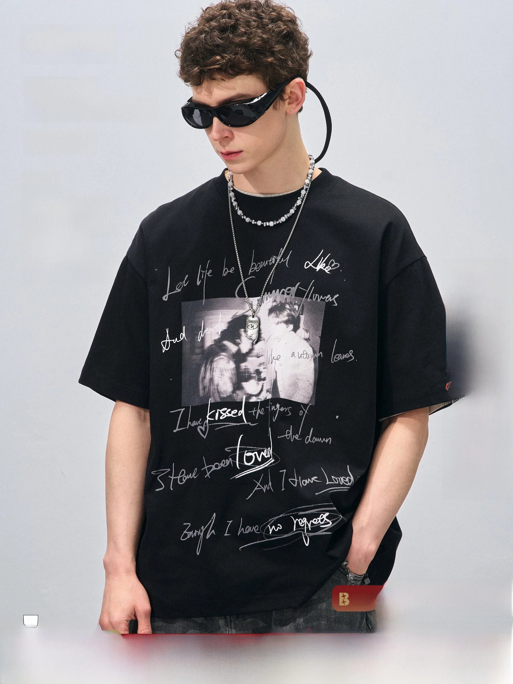 

BJHG Casual Loose Fit Short Sleeve T-Shirt Unisex Quick Dry Vintage American Style Couples Top Cotton Polyester Blend