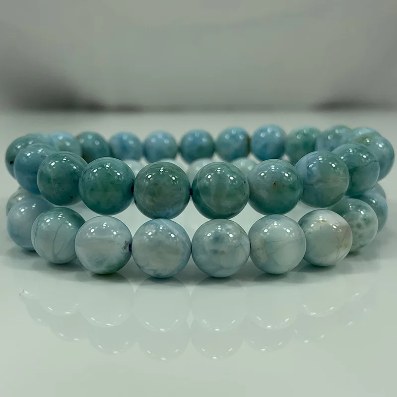 

9mm Natural Larimar Stone Beads Bracelet Round Blue Loose Larimar Beads Bangle For Women Men Bracelets Gift DIY Necklace