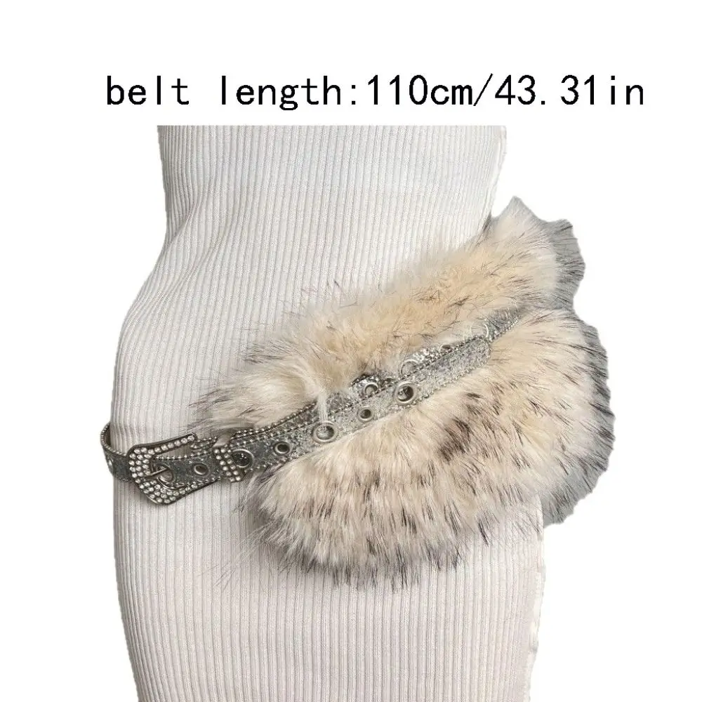 Simple Y2K Leather Fur Belt Rhinestone Punk Furry Waistband Jeans Decor Retro Plush Waist Belt Daily