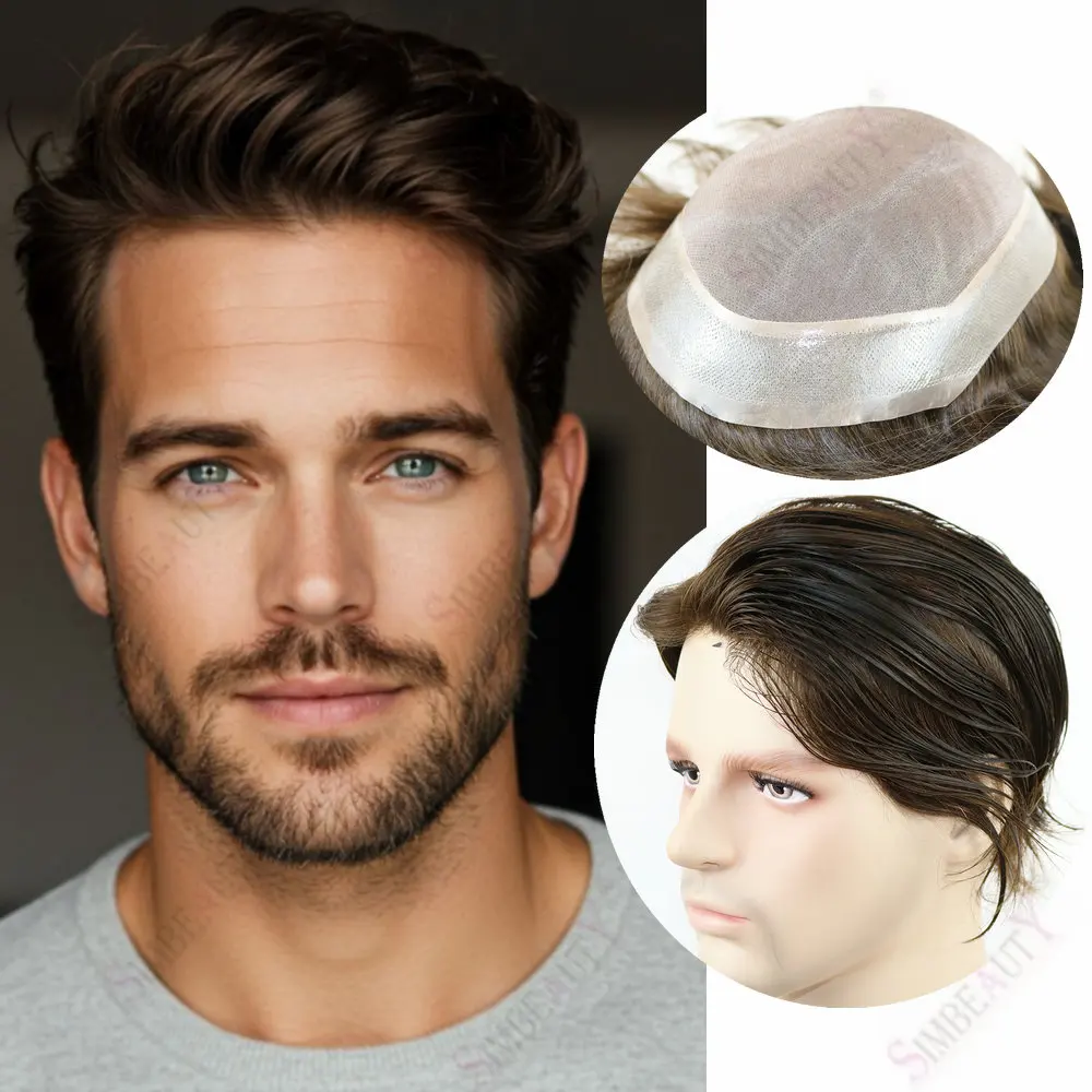 

Men's Wig Natural Hairline Durable Mono 100% Remy Human Hair Toupee Brown Blonde Male Hair Prosthesis Replacement System For Men