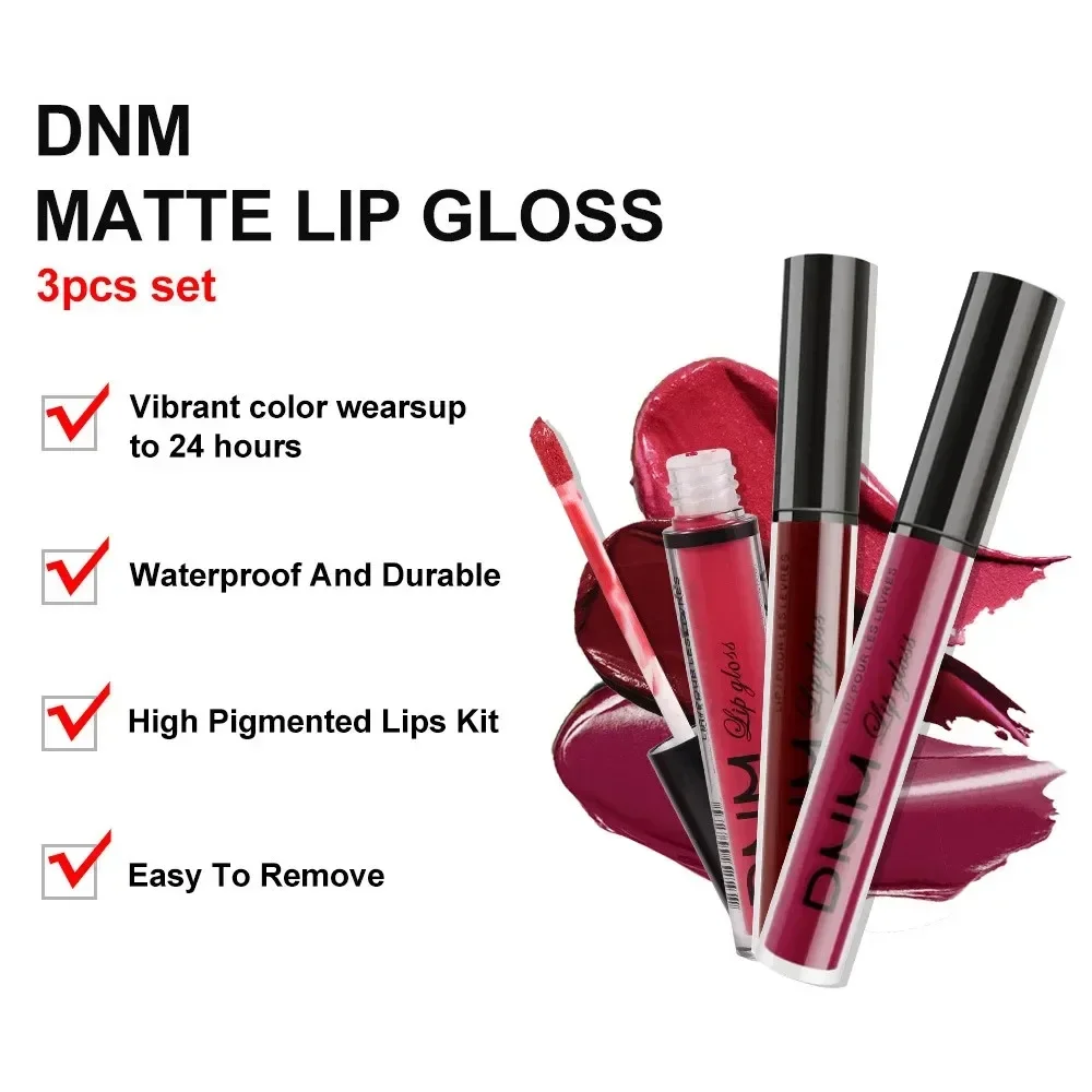 3 Colors/set Matte Velvet Lip Gloss Non-Stick Cup Waterproof Long-lasting Liquid Lipstick Cosmetic Keep 24 Hours Fashion Makeup