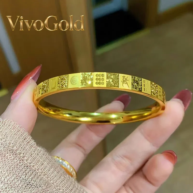 

VivoGoldWomen's 9999 24K Real Gold Crushed Ice Mahjong Bracelet Gold Ancient Method Thirteen-Board Hu Rod on Seiko Bracelet