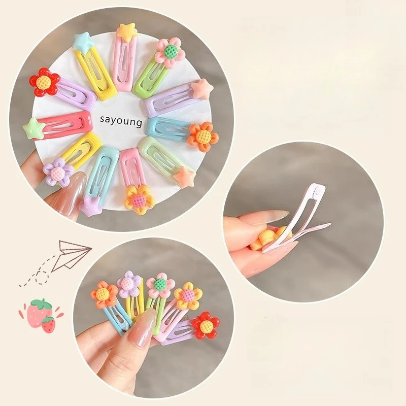 5/6 pçs/set Doce Cor Crianças Grampos de Cabelo Snap BB Clip Estrela Amor Barrettes Nenhum Harm Grampos de Cabelo Do Bebê Crianças Menina Acessórios de Cocar