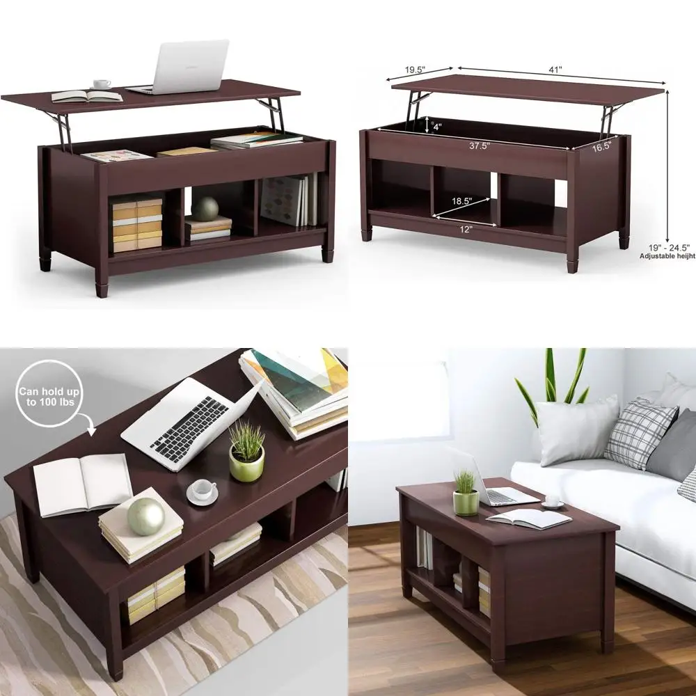 

Modern Lift Top Coffee Table with Hidden Storage and Open Shelf for Living Room and Office Use