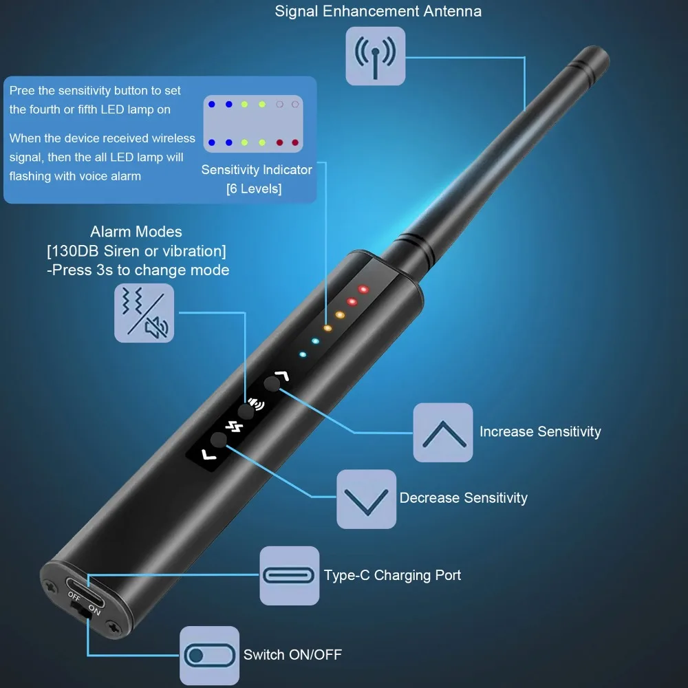 G728 Anti Candid Detector Bug Spy Camera GSM Listen Finder GPS Signal Lens Audio RF Locator Wireless Scanner Tracker view 2