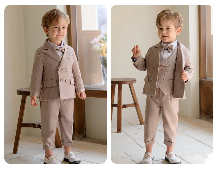 Children Luxurious Khaki Photography Suit Boys Formal Ceremony Costume Kids Birthday Wedding Party Performance Tuxedo Dress