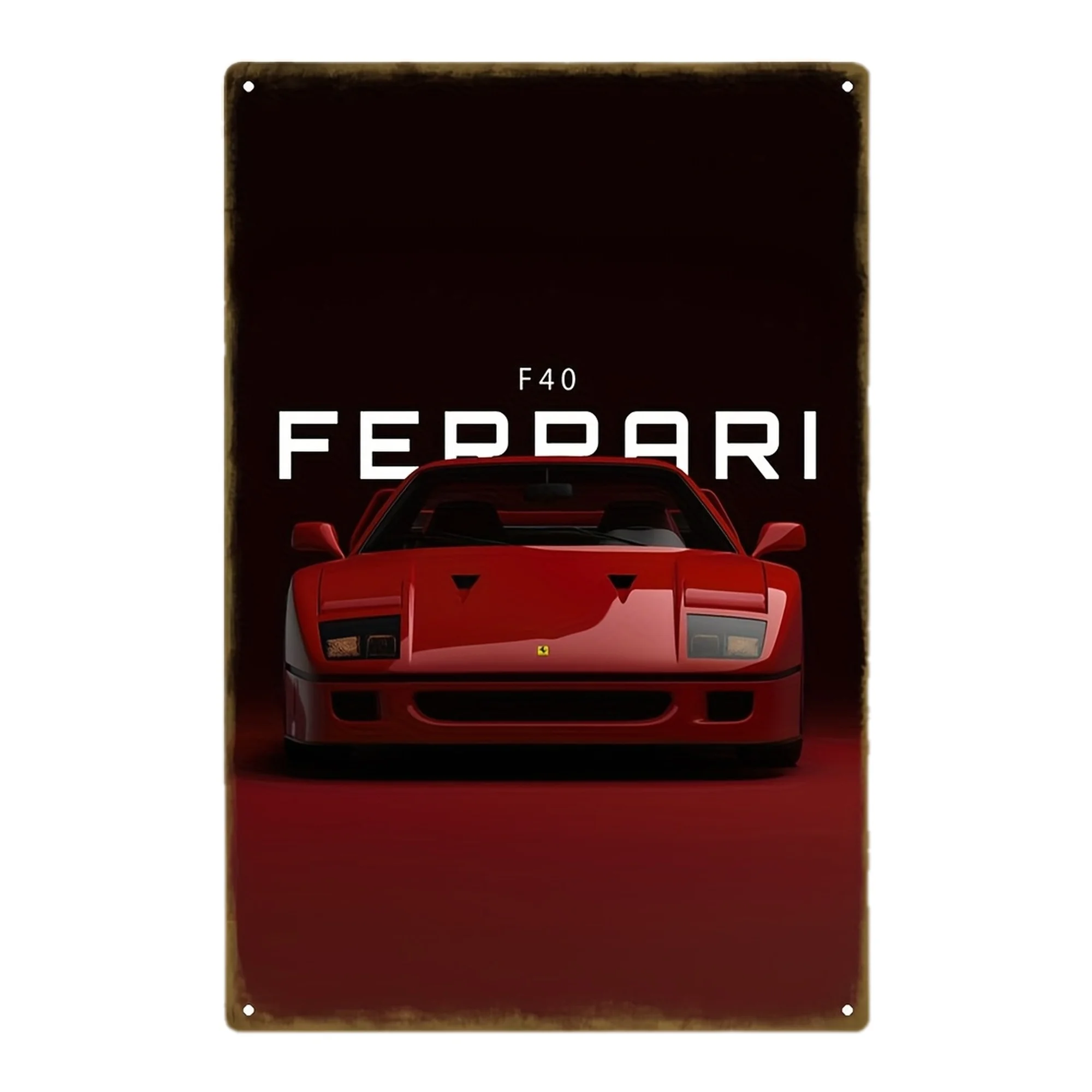 Aluminum Plaque & Ornament, F40 Sheet,   - Classic Car Design with Red Sports Car & Golden Accents, Frameless Wall Art for Home,