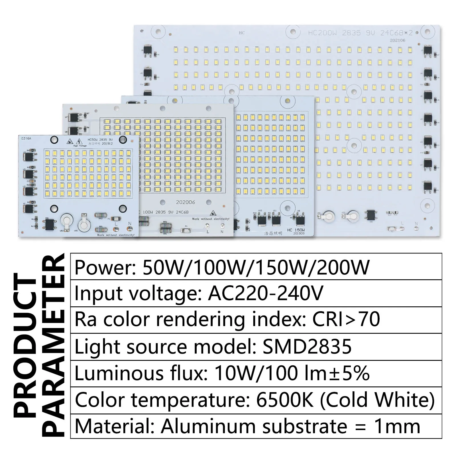 50W 100W 150W 200W AC220-240V LED Chip Cold White Diode LED Floodlight SMD 2835 LED Lamp Board Source Light Retrofit Accessorie