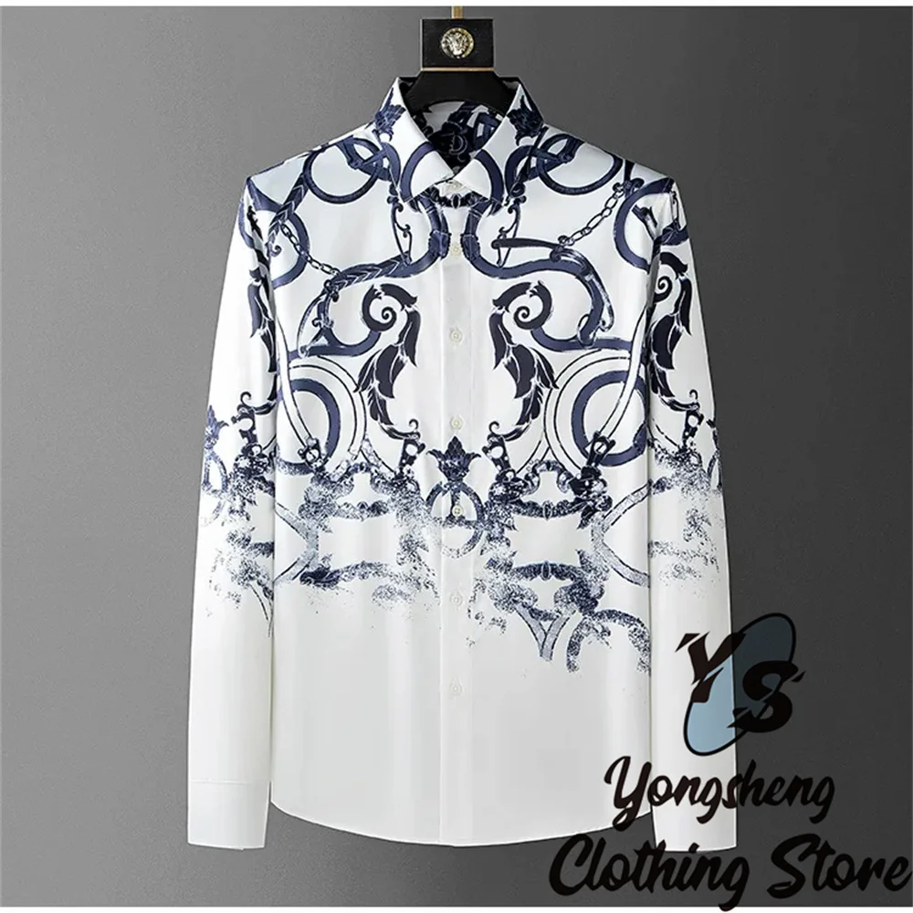 Luxury Printed Shirt Men's Long Sleeve Casual Shirt High Quality Fashion Popular Premium Korean Large Size Men's Clothing XS-6XL