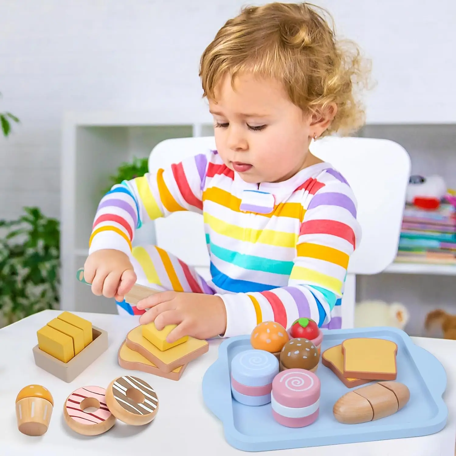 애프터눈 티 세트 척 나무 주방 놀이 장난감 케이크 아이스크림 아침 식사 역할 놀이 게임 어린이를위한 교육 장난감 학습