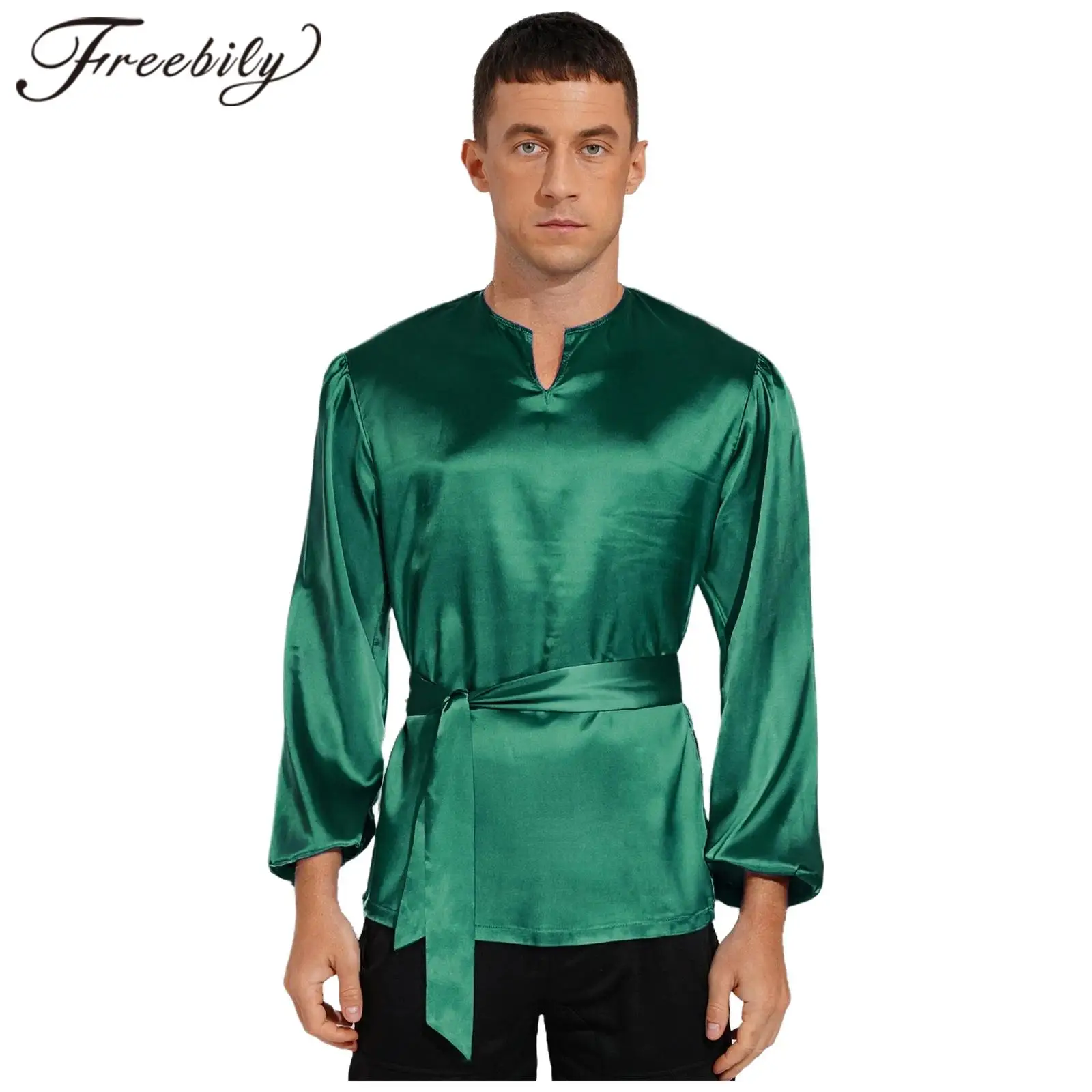 

Мужская рубашка для лирического и литургического танца, с длинным рукавом, из сатина, свободного кроя, блузка, топ, одежда для хвалебных похвал, современный хоровой костюм для выступлений и богослужений