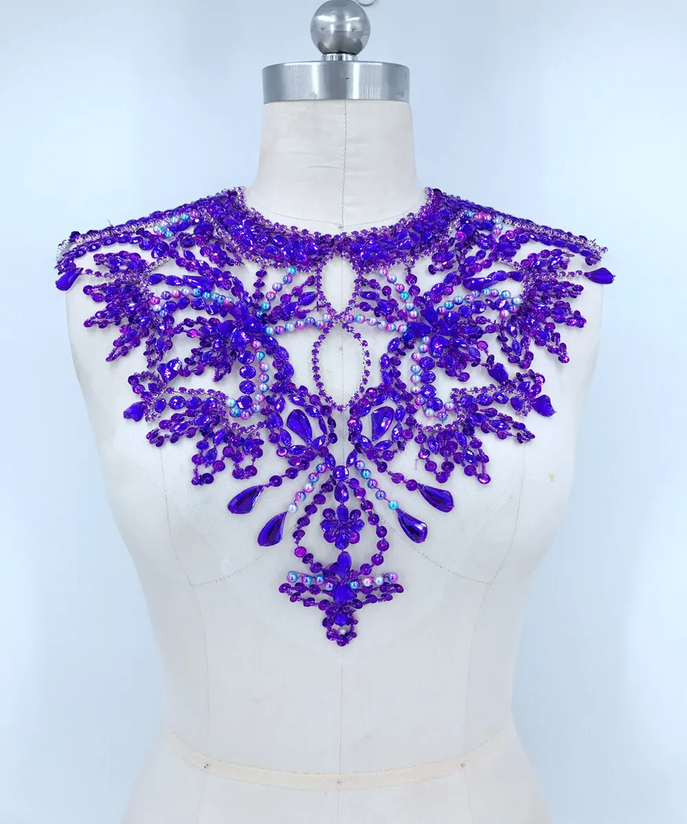 

6 Color Heavy Duty Beading Crystal Applique Patch Accessories Costume Folk Style Evening Dress O Neckline Decoration Trim