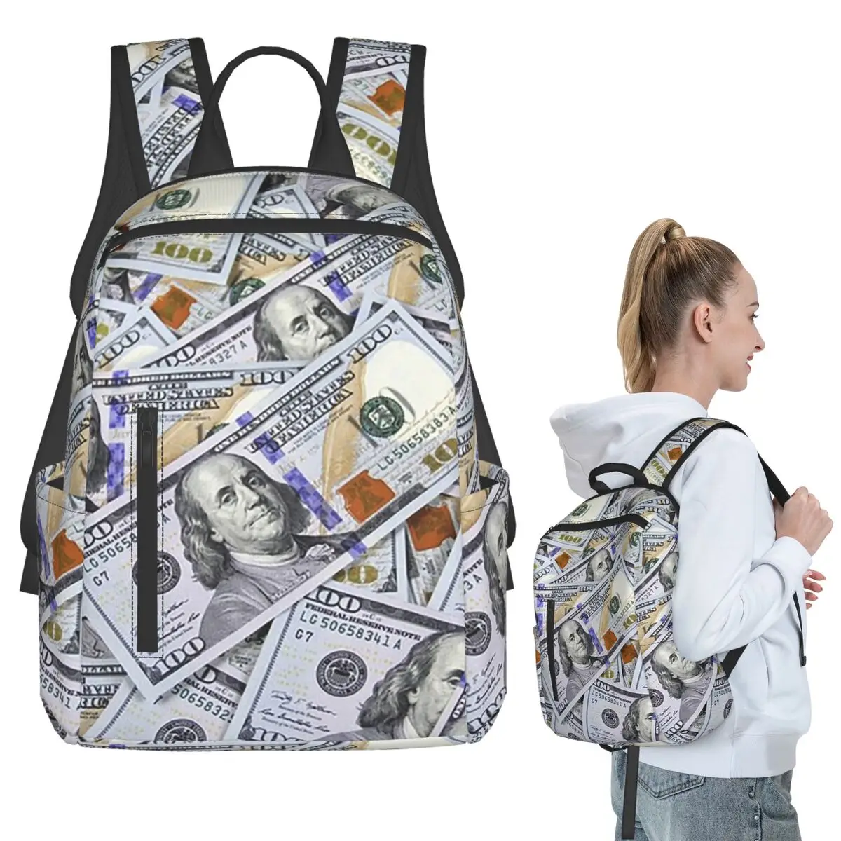 

Giant Money Background 100 Dollar Bills Backpack Student BookBag Kids School Bag Computer Shoulder Bags Boys Girls